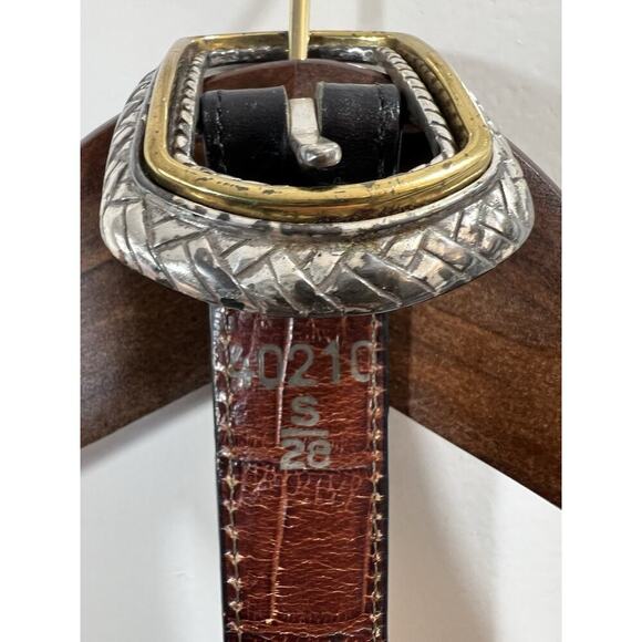 Brighton Women's Reversible Leather Croc Belt Size S 28 Black Brown Brass Silver - Picture 3 of 8